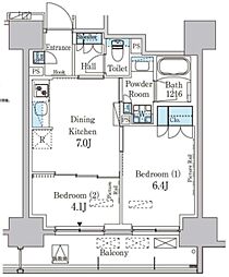 パークアクシス蔵前・春日通り 2DKの間取図画像