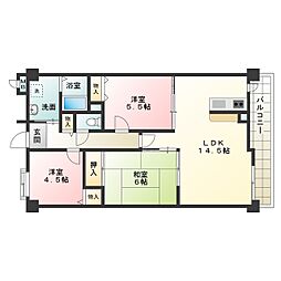 フローラ東館 3LDKの間取図画像