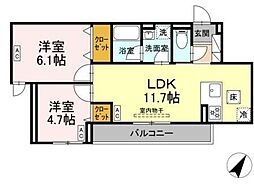 セレスティア細田C C 1階2LDKの間取り
