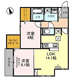 Osaka Metro今里筋線 蒲生四丁目駅 徒歩4分の賃貸アパート 1階2LDKの間取り