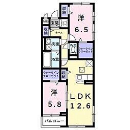 南海高野線 萩原天神駅 徒歩9分の賃貸アパート 1階2LDKの間取り