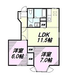 JR中央線 日野駅 徒歩20分の賃貸アパート 1階2LDKの間取り