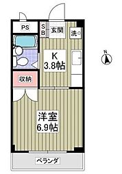クーノス北坂戸 1Kの間取図画像