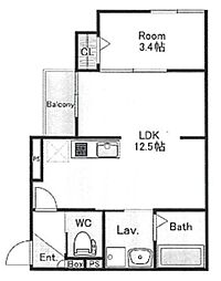 コンフォート天台 2階1LDKの間取り