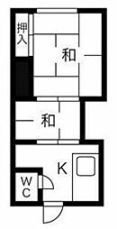 田澤荘 2階2Kの間取り