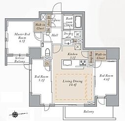 プライマルシティ神楽坂 8階3LDKの間取り