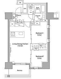 ザ・パークハビオ滝野川 9階2LDKの間取り