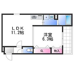 グレンツェント泉大津 1LDKの間取図画像