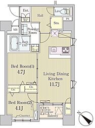 クレール日本橋 3階2LDKの間取り