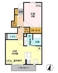 サンハウスナカノIII 1階1LDKの間取り