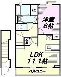 京王高尾線 山田駅 徒歩8分の賃貸アパート 2階1LDKの間取り