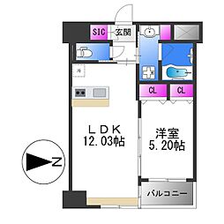 プレジオ長田 9階1LDKの間取り