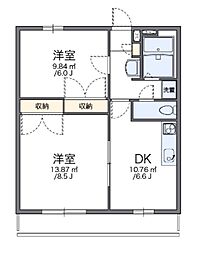 レオパレスゴールドレジデンス城北C 2DKの間取図画像
