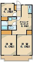 日野市民住宅第1かしの木ハイツ 3LDKの間取図画像