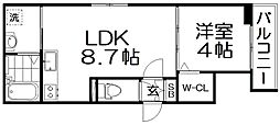 寝屋川市錦町アパート 1LDKの間取図画像
