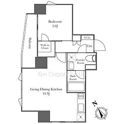 カーサスプレンディッド恵比寿1丁目アネックス 9階1LDKの間取り