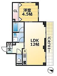 阪神本線 春日野道駅 徒歩2分の賃貸マンション 3階1LDKの間取り