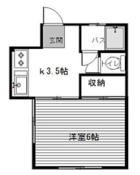 サンホワイト 1Kの間取図画像