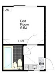 ミノルハイツA 2階1Kの間取り
