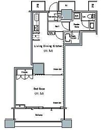 ザ・東京タワーズミッドタワー 22階1LDKの間取り