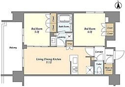 ジオエント上野稲荷町 11階2LDKの間取り