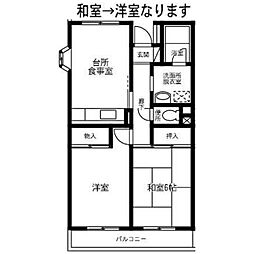 セントロ習志野 3階2DKの間取り