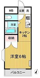 野崎ハイム ワンルームの間取図画像