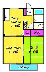 ヴィレッジ2 2DKの間取図画像