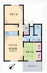 グリーンヒルズ 3階2LDKの間取り