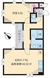 ココテラス 2階1LDKの間取り