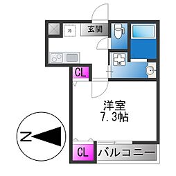 東大阪市鴻池本町アパート 1Kの間取図画像