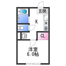 JR阪和線 紀伊中ノ島駅 徒歩8分の賃貸アパート 1階1Kの間取り