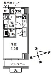 エスレジデンス新御徒町ウエスト 6階1Kの間取り
