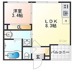 S＆L花園 1階1LDKの間取り