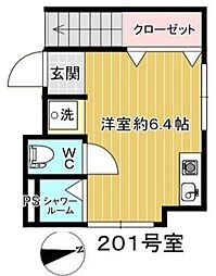 平塚荘 2階ワンルームの間取り