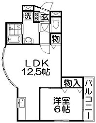 幾野パレーテ 1LDKの間取図画像