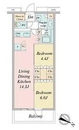 ブランシエスタ目黒中央町 3階2LDKの間取り