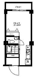 第6朝日ビル 2階ワンルームの間取り