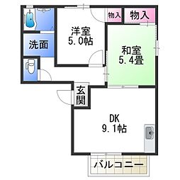 ガーデンハイツ小二里B棟 2DKの間取図画像