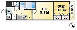 LAV神戸三宮 2Kの間取図画像
