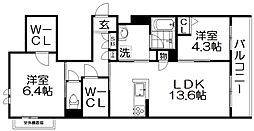 シャーメゾン ブルーム 楠葉 2LDKの間取図画像