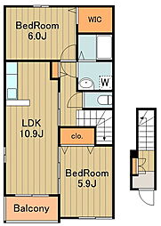コートドールＢ 2階2LDKの間取り