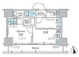 パークアクシス東陽町・親水公園 13階1LDKの間取り