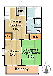 京王相模原線 多摩境駅 徒歩15分の賃貸アパート 2階2DKの間取り