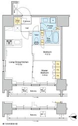 プラウドフラット錦糸町ウエスト 13階2LDKの間取り