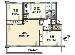 市川中山住宅3 3LDKの間取図画像