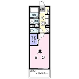 コモドビラN2 1Kの間取図画像