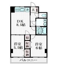 A.D.Lビル 2DKの間取図画像