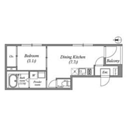 アミティア円町 2階1DKの間取り