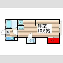 グリーンマンション 2階ワンルームの間取り